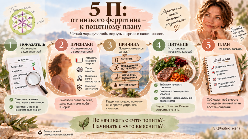 Низкий ферритин при нормальном гемоглобине: 5П